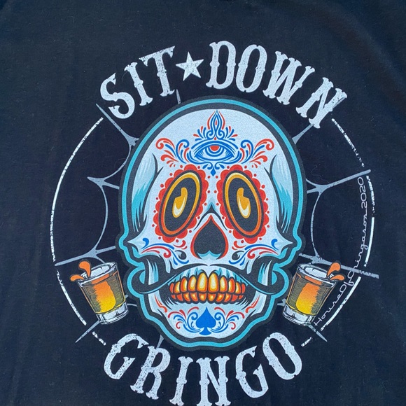 Mens black tshirt, day of the dead skull, sit down gringo, Cinco de Mayo, Large - Picture 1 of 10